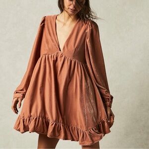 Free People Estella Velvet Mini Dress in Rose Pearl